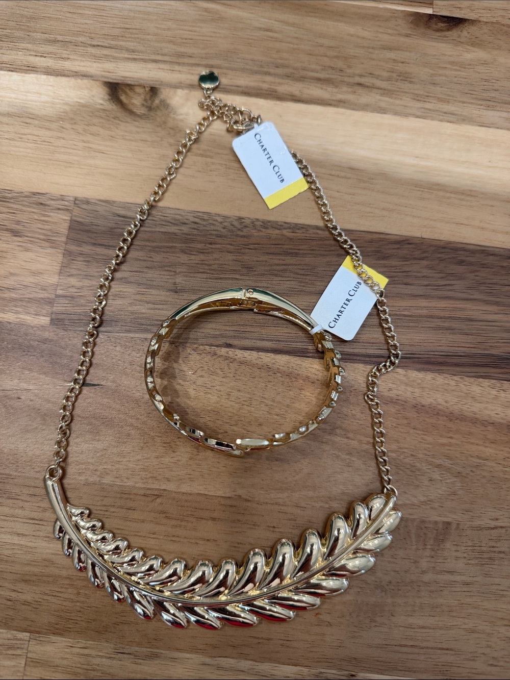 Charter Club Gold Leaf Pendant Necklace with Matching Bangle